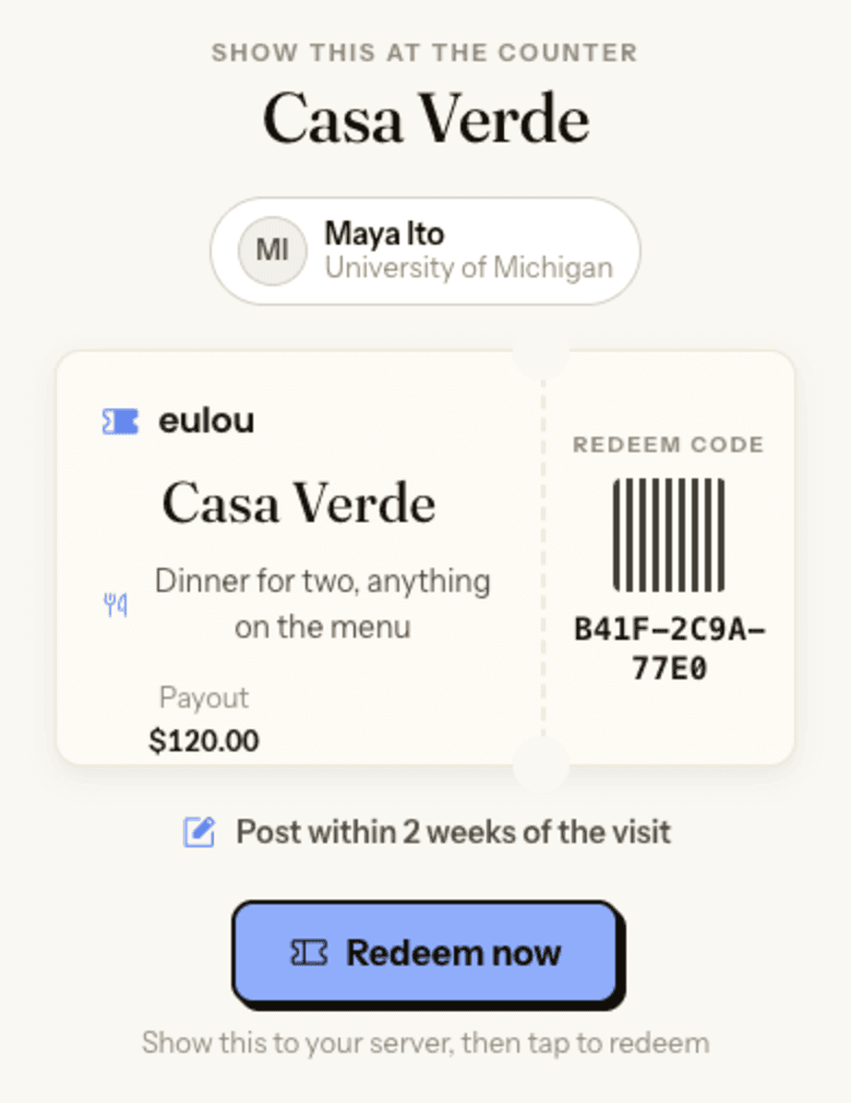 The redemption ticket in the creator portal